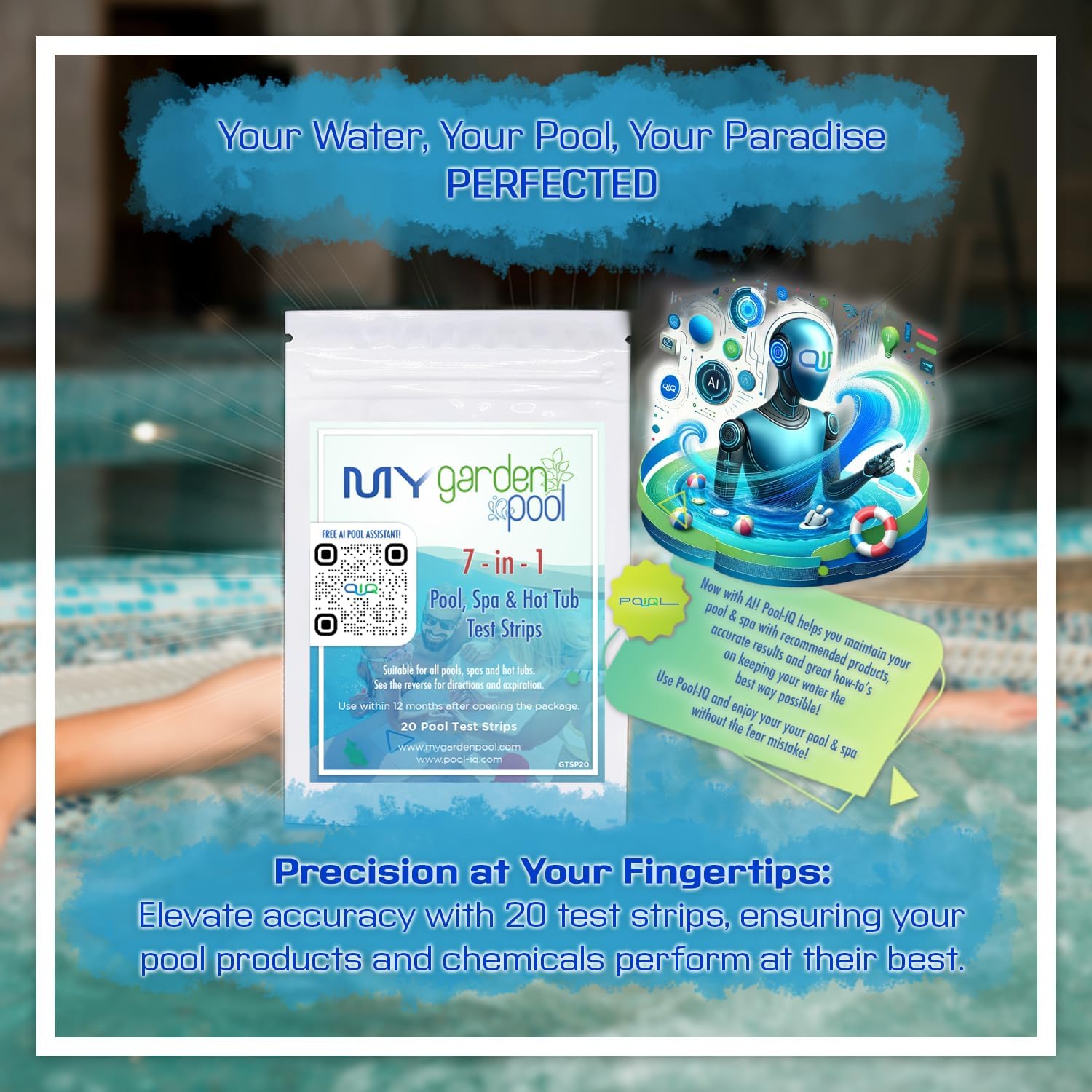 Poolife Algaecide 90 – Long-Lasting Copper Pool Algaecide for Green, Black & Mustard Algae – 90-Day Protection – Includes 7-in-1 Test Strips, Measuring Cup & Pool-IQ AI Assistant 4 Pack