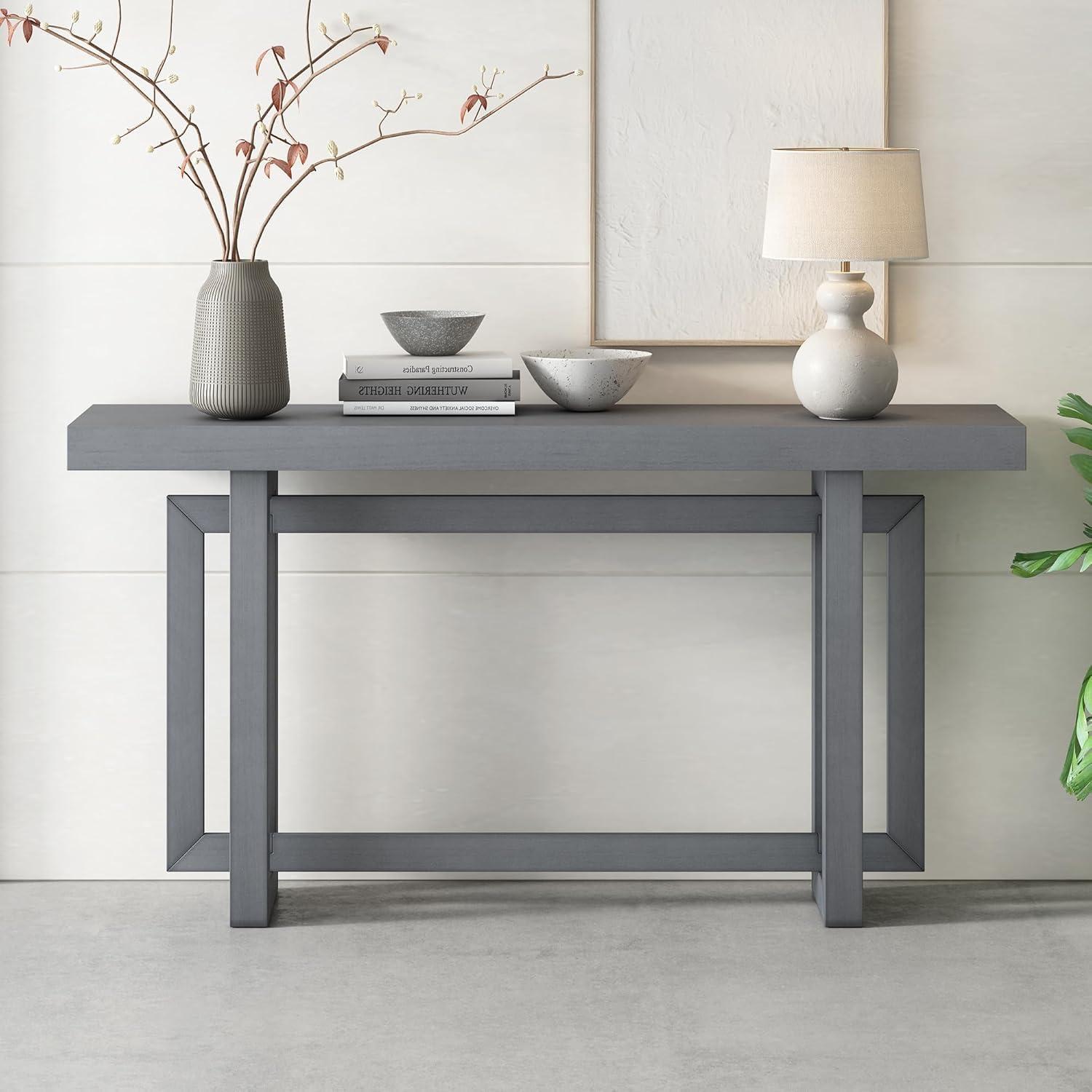 Merax 60 in Gray Console Table, Entryway Wood Minimalism Industrial Style Sofa Side Display for Entry Way, Hallway, Couch, Living Room, Foyer