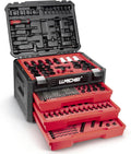 LLNDEI Mechanics Tool Set and Socket Set, 1/4' 3/8' 1/2' Drive Deep and Standard Sockets 12 Point, 390 Pcs SAE and Metric Mechanic Tool Kit with Bits, Combination Wrench