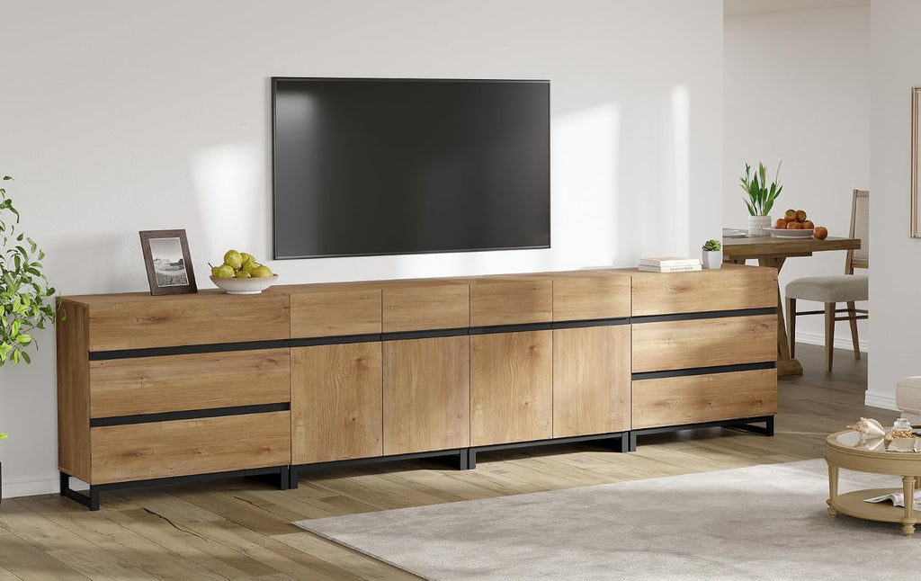 WAMPAT Modern TV Stand for TVs up to 120 Inches, 4-in-1 Media Console with 6 Drawers and Adjustable Shelves, Entertainment Center for Living Room or Bedroom, Oak