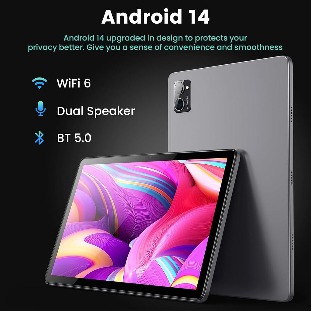 Azeyou Android Tablet 10 Inch, 8GB RAM 128GB, Octa-Core, 1280×800 IPS Display, WiFi 6 Bluetooth 5.0, 6000mAh Long-Lasting Battery, Dual Camera, Face Unlock, Parent Control, GMS Certified, Metal