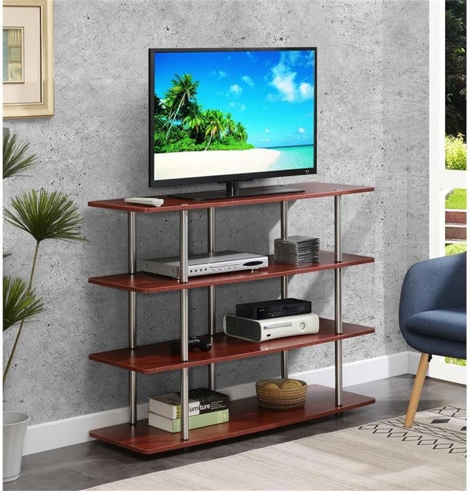 Convenience Concepts Designs2Go No Tools XL Highboy 4-Tier TV Stand 47.25' - Entertainment Center for TVs up to 55 Inches, Modern TV Console with Shelves for Living Room, Family Room, Cherry