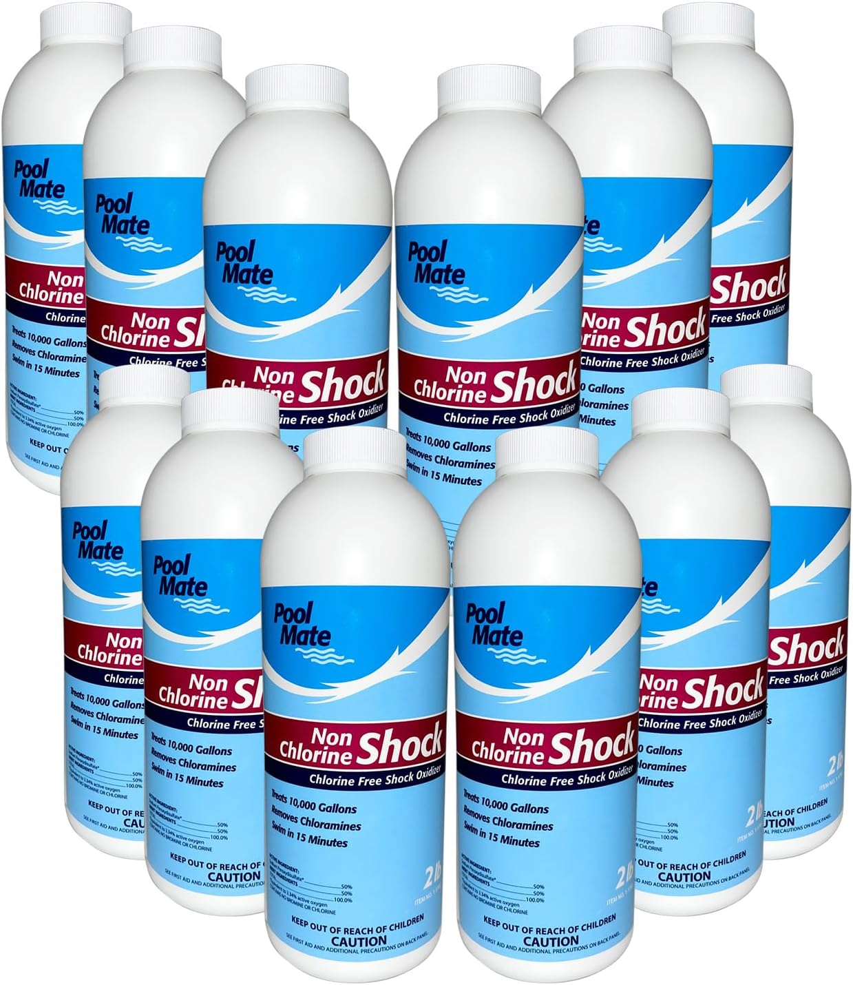 Pool Mate 2-Pounds 12-Pack Non-Chlorine Shock, Chlorine-Free Shock Oxidizer for Pools, Made in USA