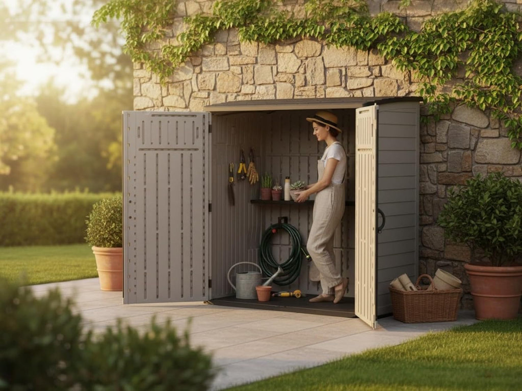 Outdoor Storage Shed, Extra Large Vertical, 6' x 4' (Beige)