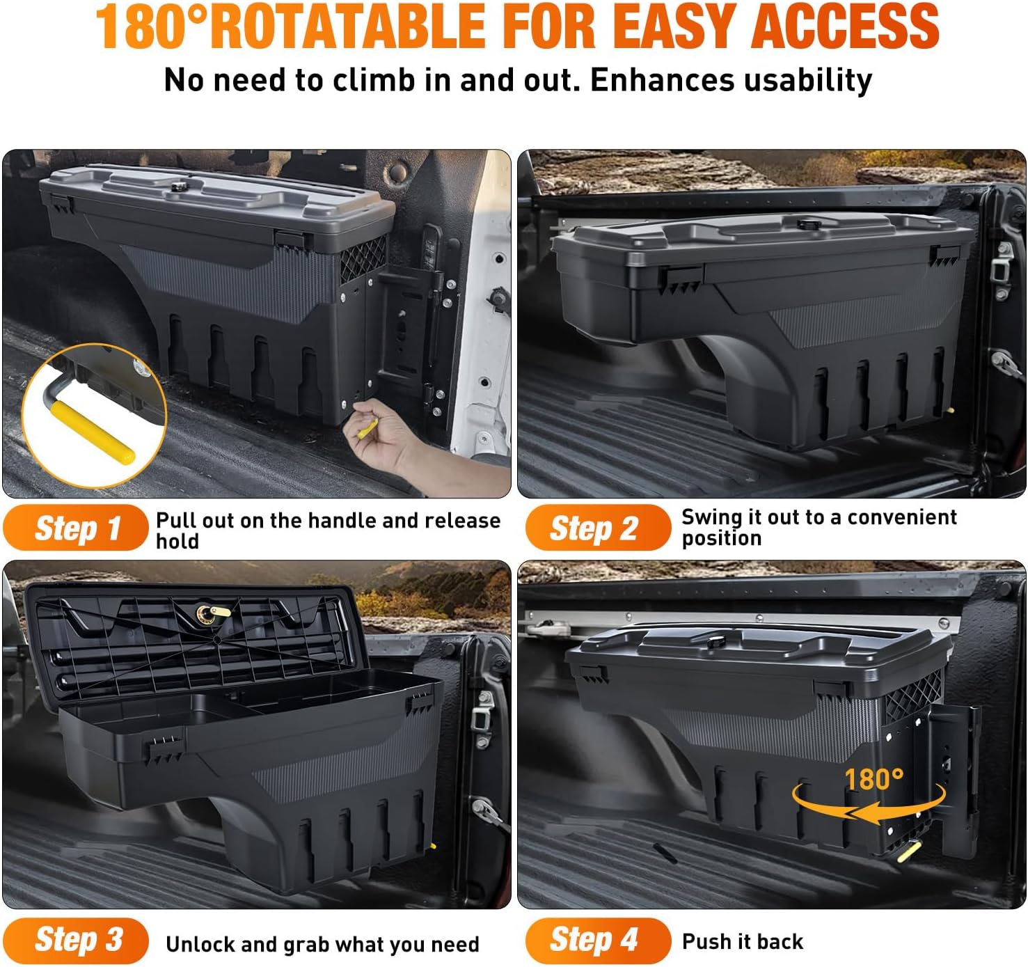 Nilight Truck Bed Tool Box Right Passenger Side Truck Tool Box Fit for Ford F-250/350 Super Duty 1999-2016 ABS Swing Case Truck Bed Storage Box with Lockable Lid Waterproof Wheel Well Toolbox Balck