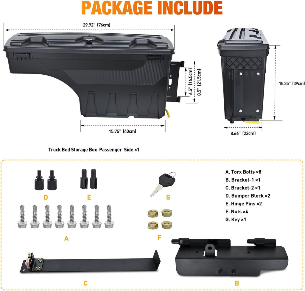 Nilight Truck Bed Tool Box Right Passenger Side Truck Tool Box Fit for Ford F-250/350 Super Duty 1999-2016 ABS Swing Case Truck Bed Storage Box with Lockable Lid Waterproof Wheel Well Toolbox Balck