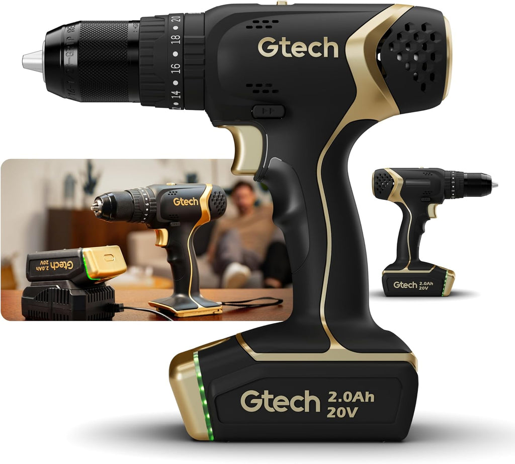 Gtech Combi Drill - Cordless Power Tool for DIY Projects, Home Tool Kit, and More - Includes Cordless Drill, Universal 20V Battery and Charger