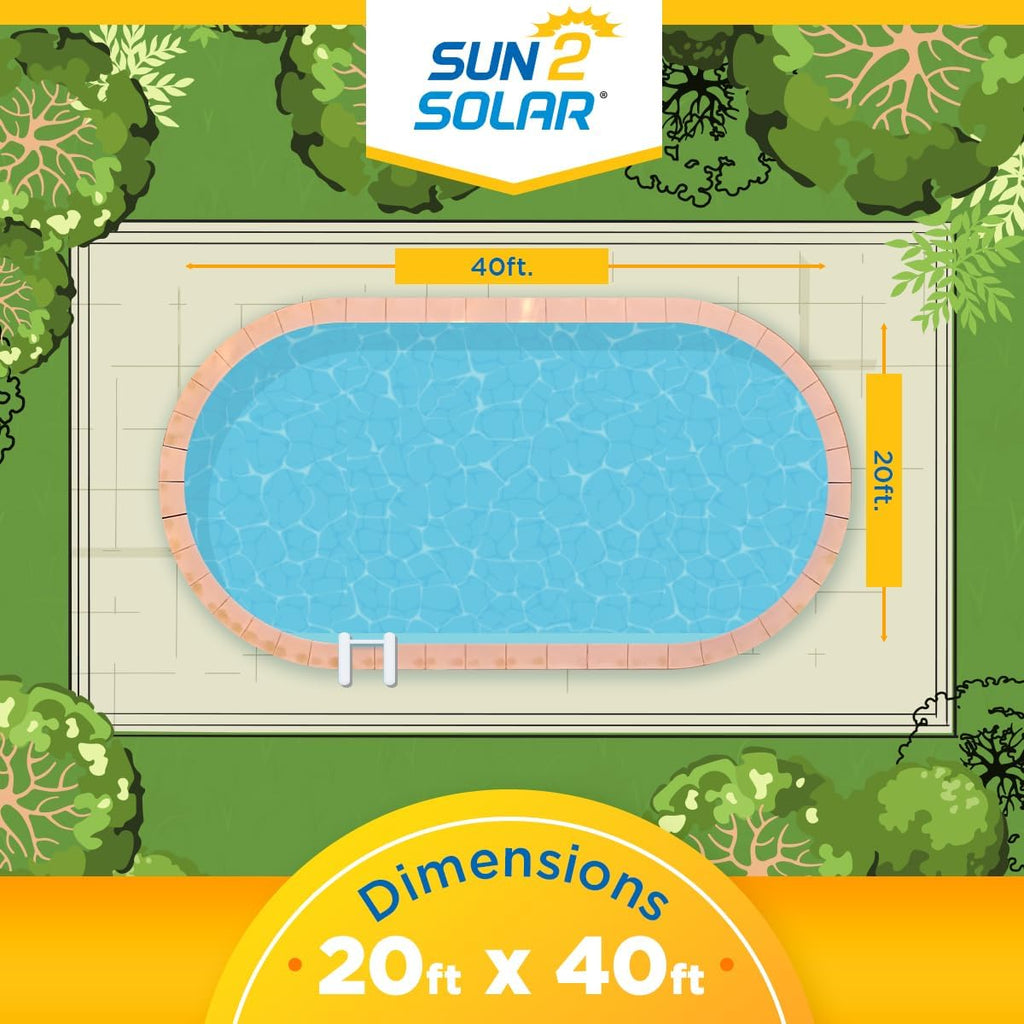 Sun2Solar Blue 20 ft x 40 ft Oval Pool Solar Cover | 8 Mil | Heat Retaining | Thermal Heating Blanket for Inground & Above Ground Swimming Pools | 800 Series Includes 6-Pack of Heavy-Duty Grommets
