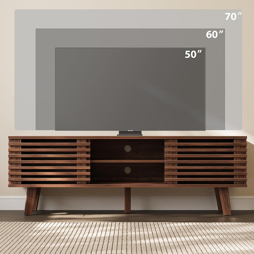 MAISONARIA Mid-Century Modern TV Stand for 50/55/60 inch TV, Retro Entertainment Center with Storage Cabinet & Sliding Door, TV Stand for Living Room, Bedroom