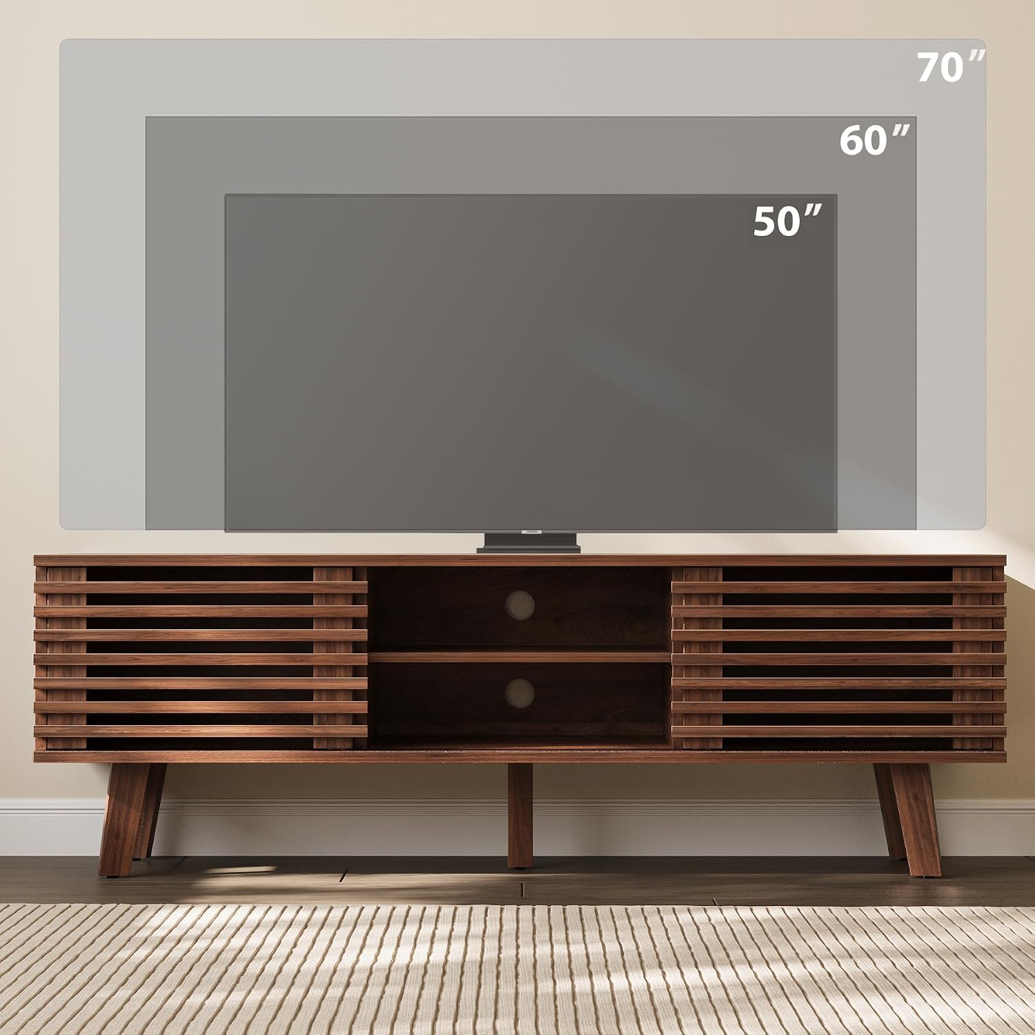 MAISONARIA Mid-Century Modern TV Stand for 50/55/60 inch TV, Retro Entertainment Center with Storage Cabinet & Sliding Door, TV Stand for Living Room, Bedroom