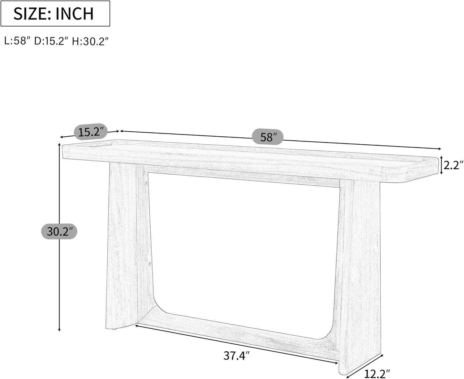 Scott Living Bridgely Console Table with Tray-Top Design, Narrow Accent Sofa-Table, Tray-Top Console Table, Wooden Sofa-Table, Entryway Behind Couch for Living Room, Space Saving, 58.25' Natural