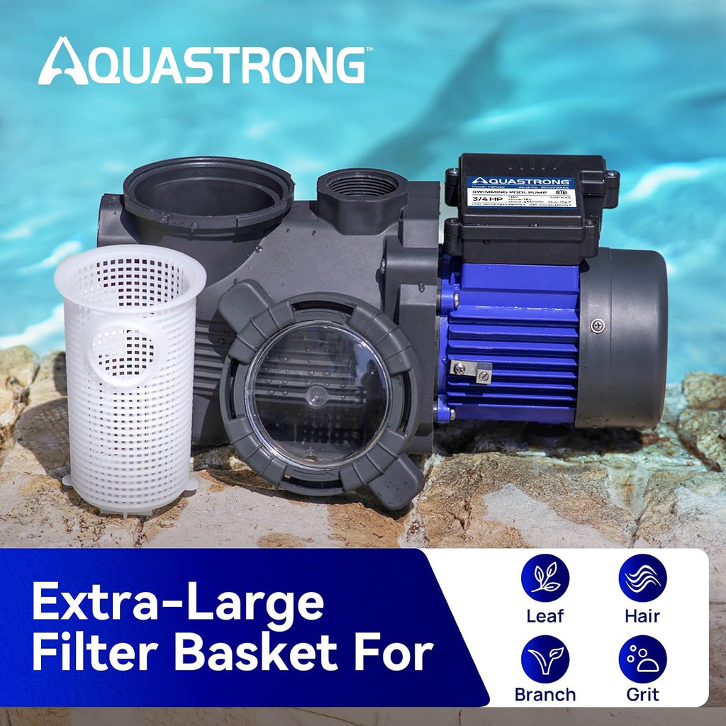 AQUASTRONG Above Ground Pool Pump High Flow Self Priming Swimming Pool Pumps with Filter Basket,Deep Black