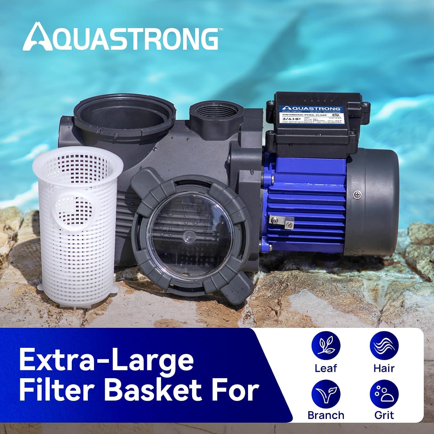AQUASTRONG Above Ground Pool Pump High Flow Self Priming Swimming Pool Pumps with Filter Basket,Deep Black