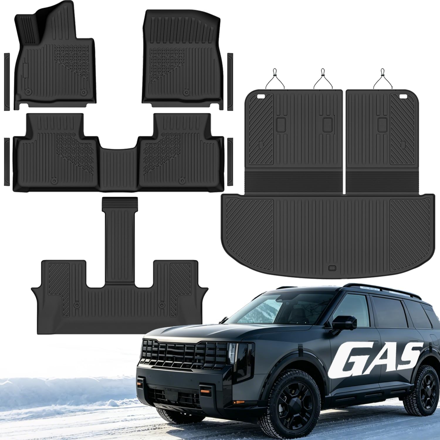 Floor Mats Compatible with Kia Telluride 2027(Only Gas 7/8 Seats),All Weather Protection Duarble TPE Cargo Liner with Backrest Mats, Door Sill Guards Accessories Compatible with Telluride 2027