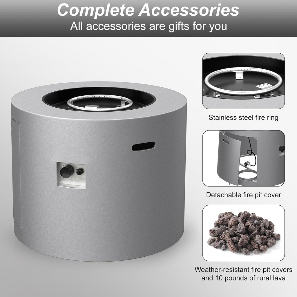 32' Smokeless Propane Fire Pit Table with Lid, Alloy Steel Round Outdoor Patio Dining Firepit 50,000 BTUs, Lava Rocks, Weatherproof Cover, CSA Safety Certified, for Wooden Deck, Backyard Pool, Grey
