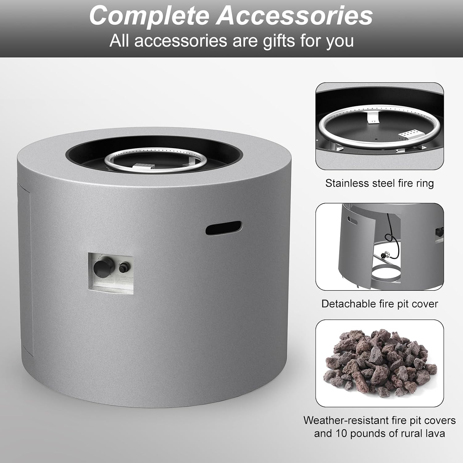 32' Smokeless Propane Fire Pit Table with Lid, Alloy Steel Round Outdoor Patio Dining Firepit 50,000 BTUs, Lava Rocks, Weatherproof Cover, CSA Safety Certified, for Wooden Deck, Backyard Pool, Grey