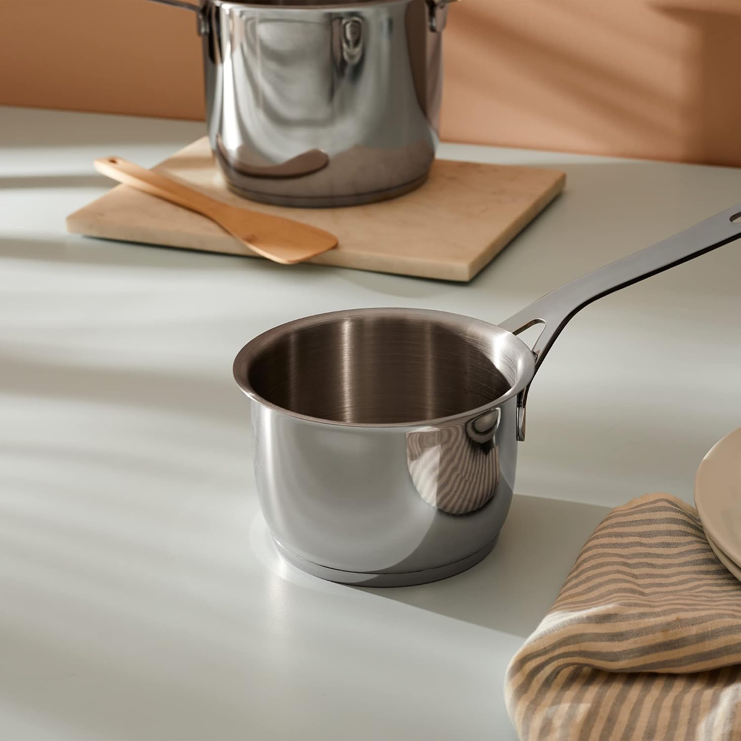 A Di Alessi,AJM105/14 'POTS & PANS', Saucepan in 18/10 stainless steel mirror polished,1 qt 16 oz