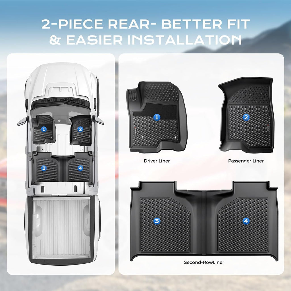 Coverado TPE Floor Mats for 2019-2024 Silverado 1500/Sierra Crew Cab, Driver Dual-Layer Anti-Slip&Split Rear Row, 1st&2nd Row Bucket Seat w/Rear Storage, All-Weather Liners, Not Fit LD/Bench/Regular