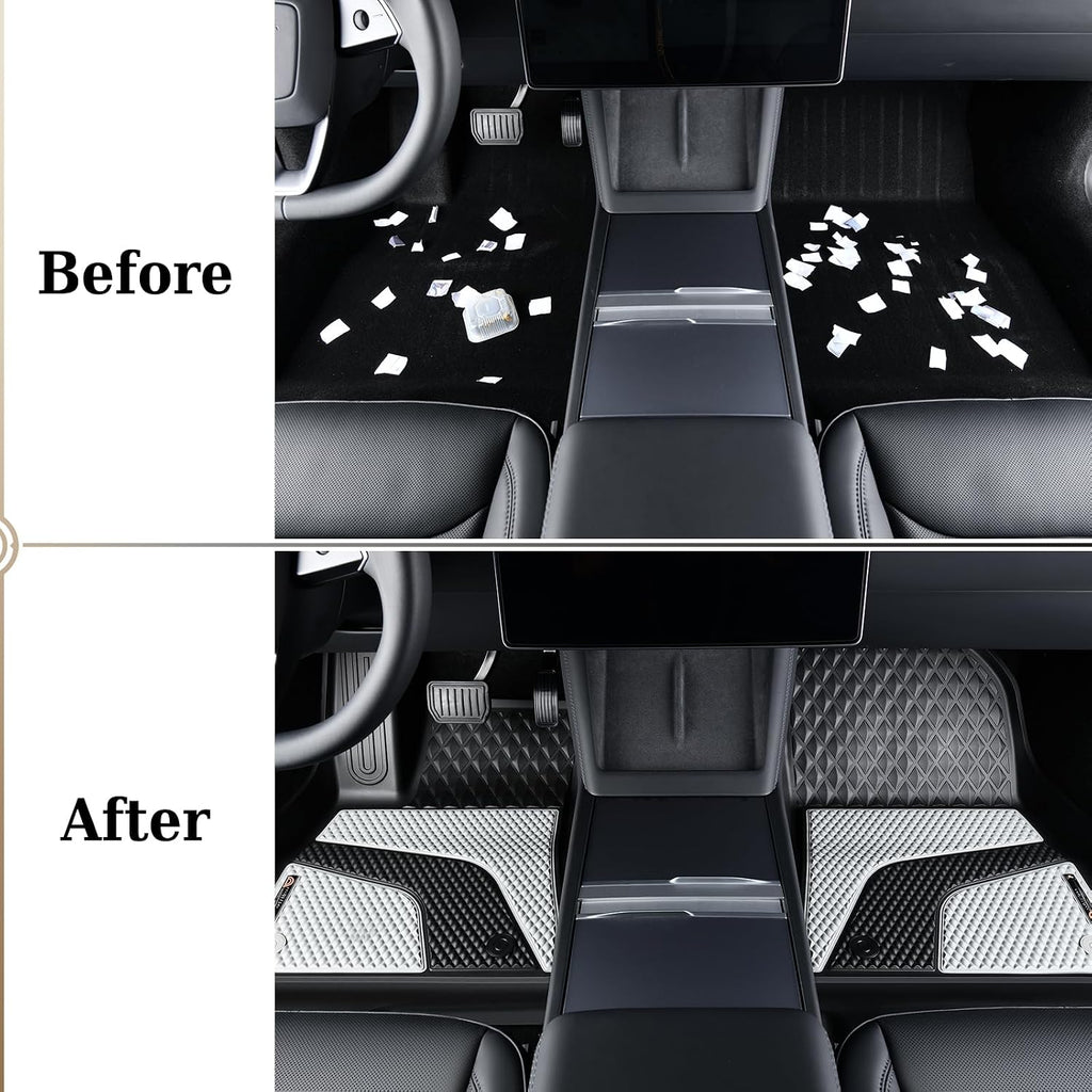 Coverado Floor Mats for 2024 2025 Tesla Model 3, Custom Fit All Weather TPE Cargo Liner Floor Mats Full Set, Waterproof Car Mats Trunk Floor Mat Tesla Model 3 Accessories,Front & Rear
