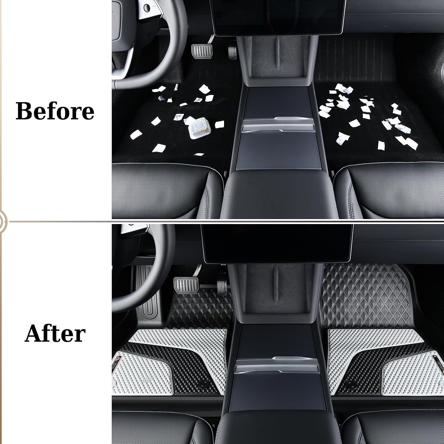 Coverado Floor Mats for 2024 2025 Tesla Model 3, Custom Fit All Weather TPE Cargo Liner Floor Mats Full Set, Waterproof Car Mats Trunk Floor Mat Tesla Model 3 Accessories,Front & Rear