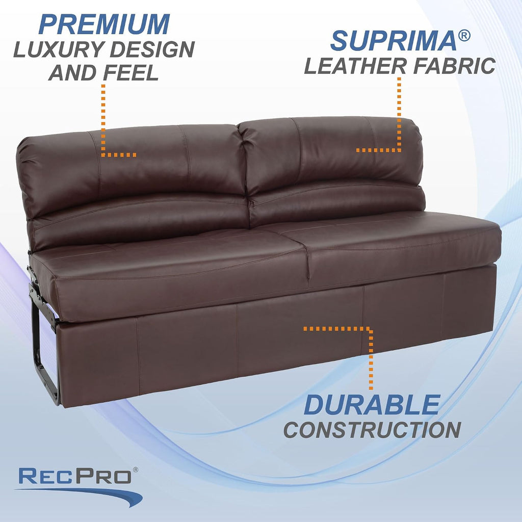 RecPro Charles RV Jackknife Sofa | Love Seat | Sleeper Sofa | Length Options 62', 68', 72' (72 Inch, Mahogany)