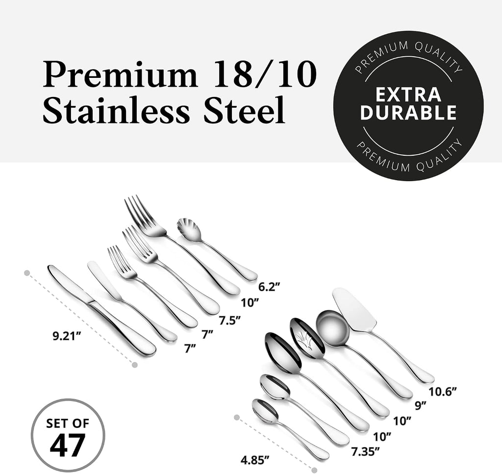 Artaste 56440 Rain 18/10 Stainless Steel 47-Piece Flatware Set, Service for 8
