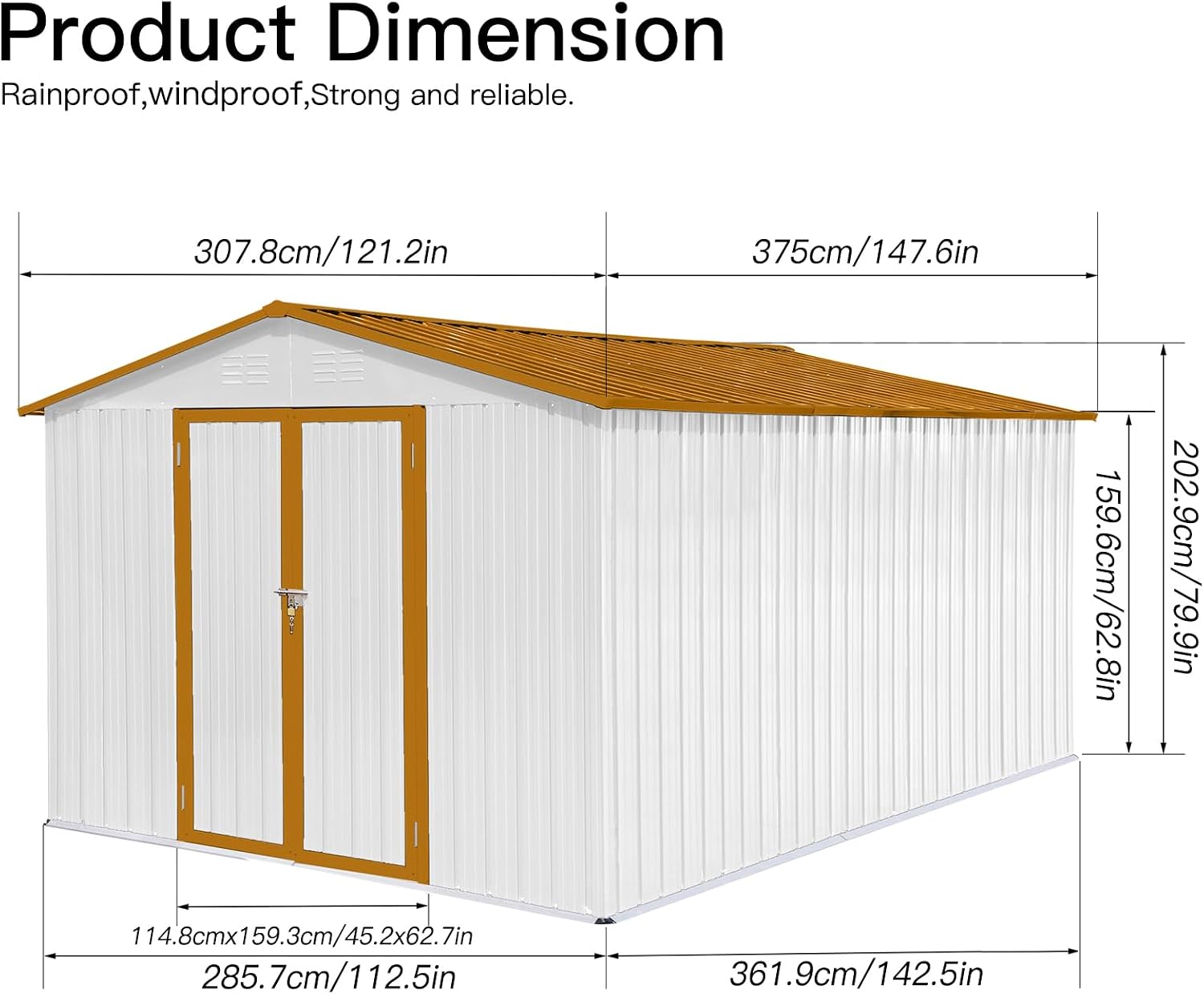 12' x 10' Metal Garden Storage Shed – Heavy-Duty Galvanized Steel with Roof, Hinged Door & Padlock | All-Weather Outdoor Shed with Punched Vents (Easy Assembly, Detailed Instructions) (White)