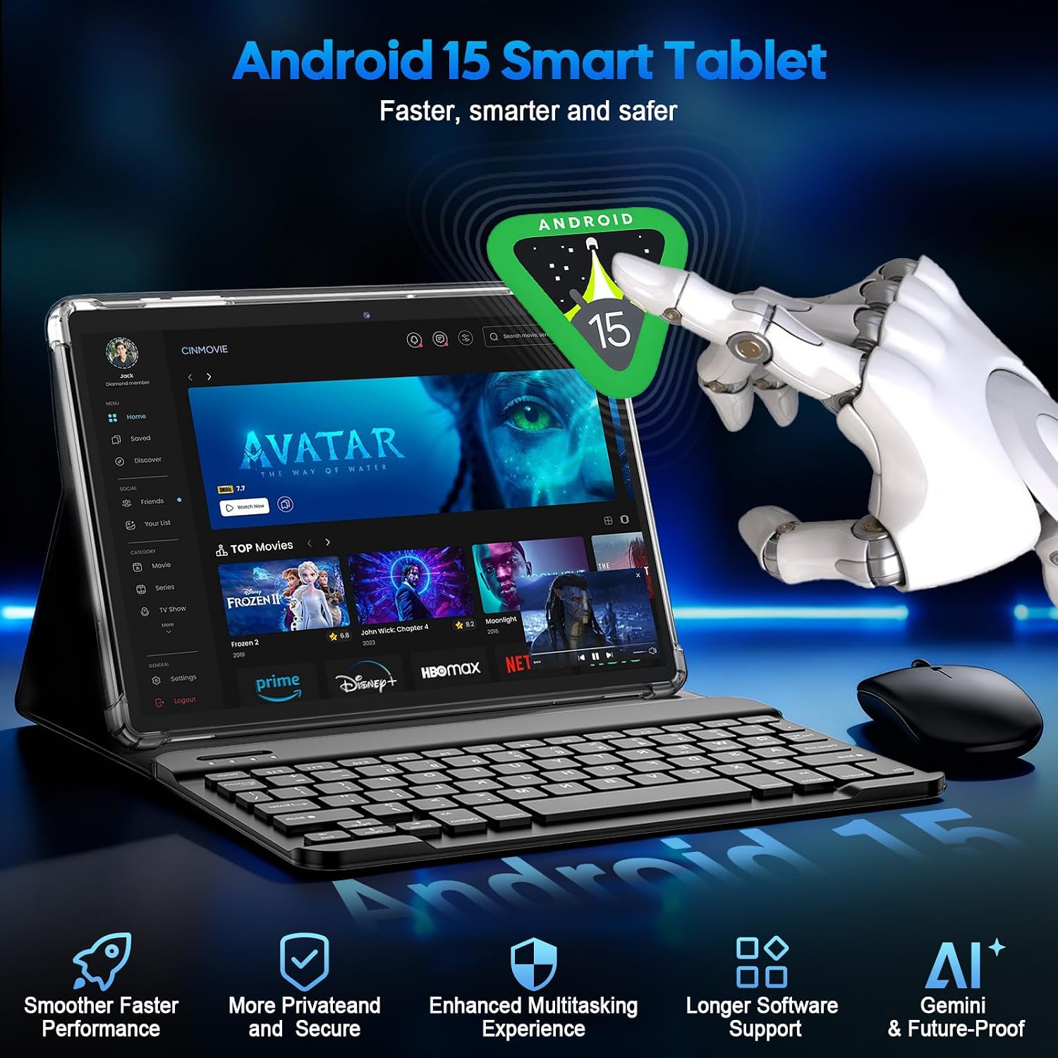 Suicoey 2026 Android 15 Tablet with Keyboard, 24GB RAM + 256GB ROM (2TB Expand), 10 inch Tablet with Gemini AI, Octa-Core, 8000mAh, Widevine L1, 2 in 1 Tablets with Case, Mouse, Stylus(Pink Case)