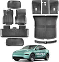 Carbon Fiber Pattern Floor Mats Custom Fit for Tesla Model Y Juniper 2025 2026 5-Seater,8-Piece All Weather TPE Set with Trunk Sill Protector & Rear Seat Back Cover(Not for Standard)