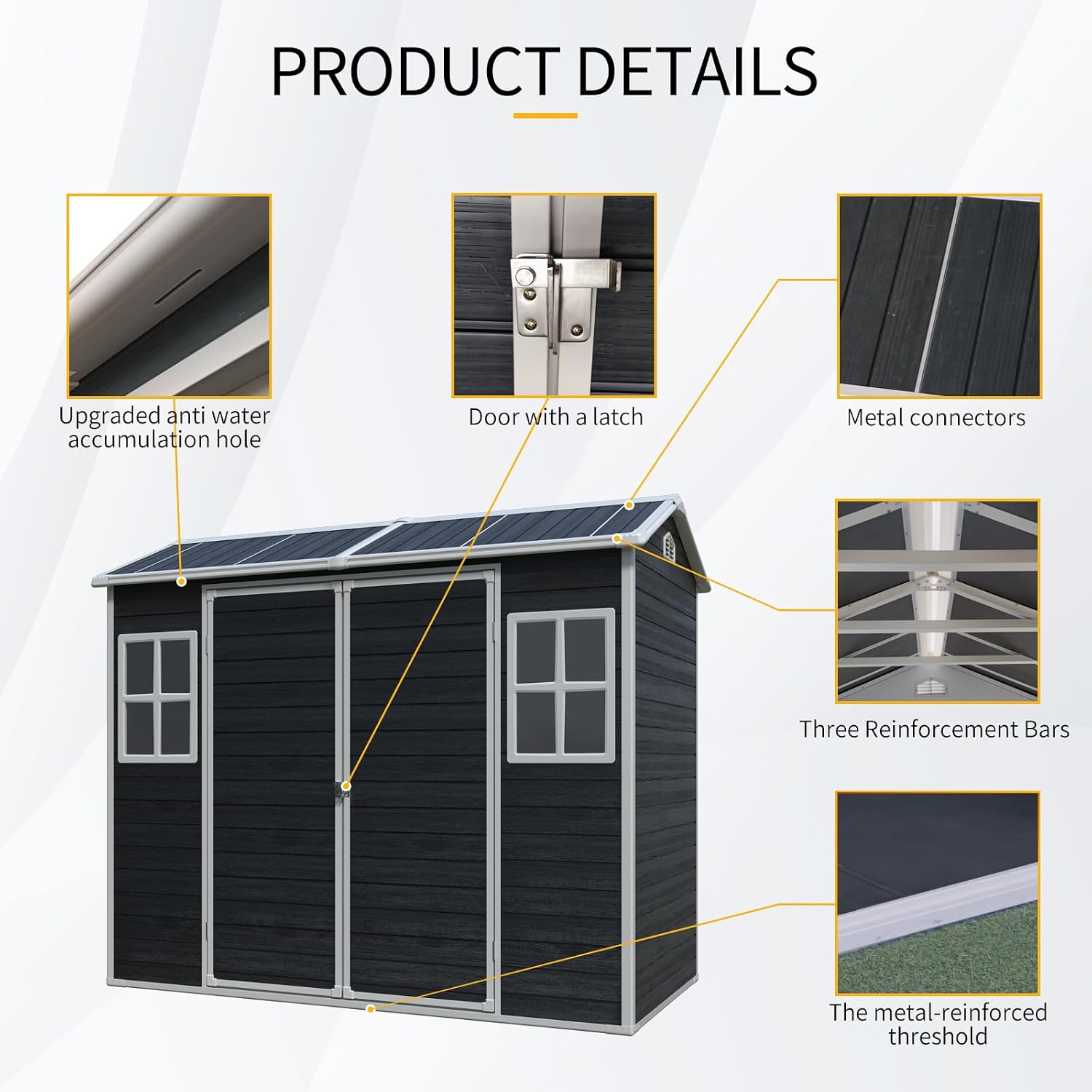 JT 8 x 4 FT Resin Storage Shed, Waterproof Garden Shed with Floor, 2 Windows, Lockable Door and Vent, Outdoor Sheds for Backyard,Tools and Lawn Mower (Black)