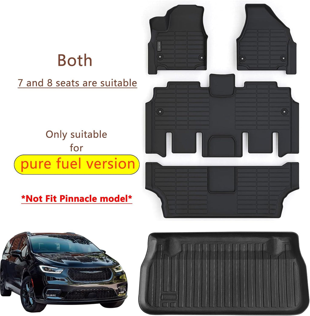 Floor Mats for 2017-2025 2026 Chrysler Pacifica Gas Touring Models (Non Hybrid & Non Pinnacle Model with Trunk Mat TPE All Weather fit 2018-2026 Voyager Car Floor Liners&Cargo Liners-Black
