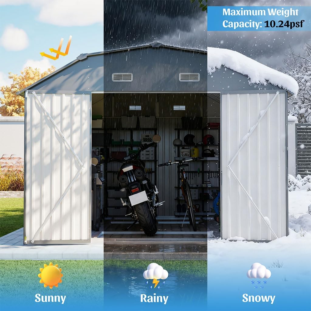 10×12 FT Metal Outdoor Storage Shed with Windows & Vents, Heavy-Duty Steel Garden Shed with Lockable Doors, Waterproof Utility Storage Building with Floor Frame Kit for Backyard, Patio, Lawn,Gray