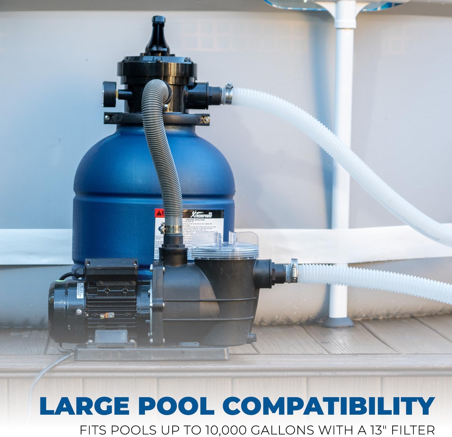 XtremepowerUS 13' Sand Filter 0.75 HP Pool Pump 4 Way Valve for Above Ground Pool Set with Stand Up To 10,000 Gallons, 2400GPH 1-1/4'NPT
