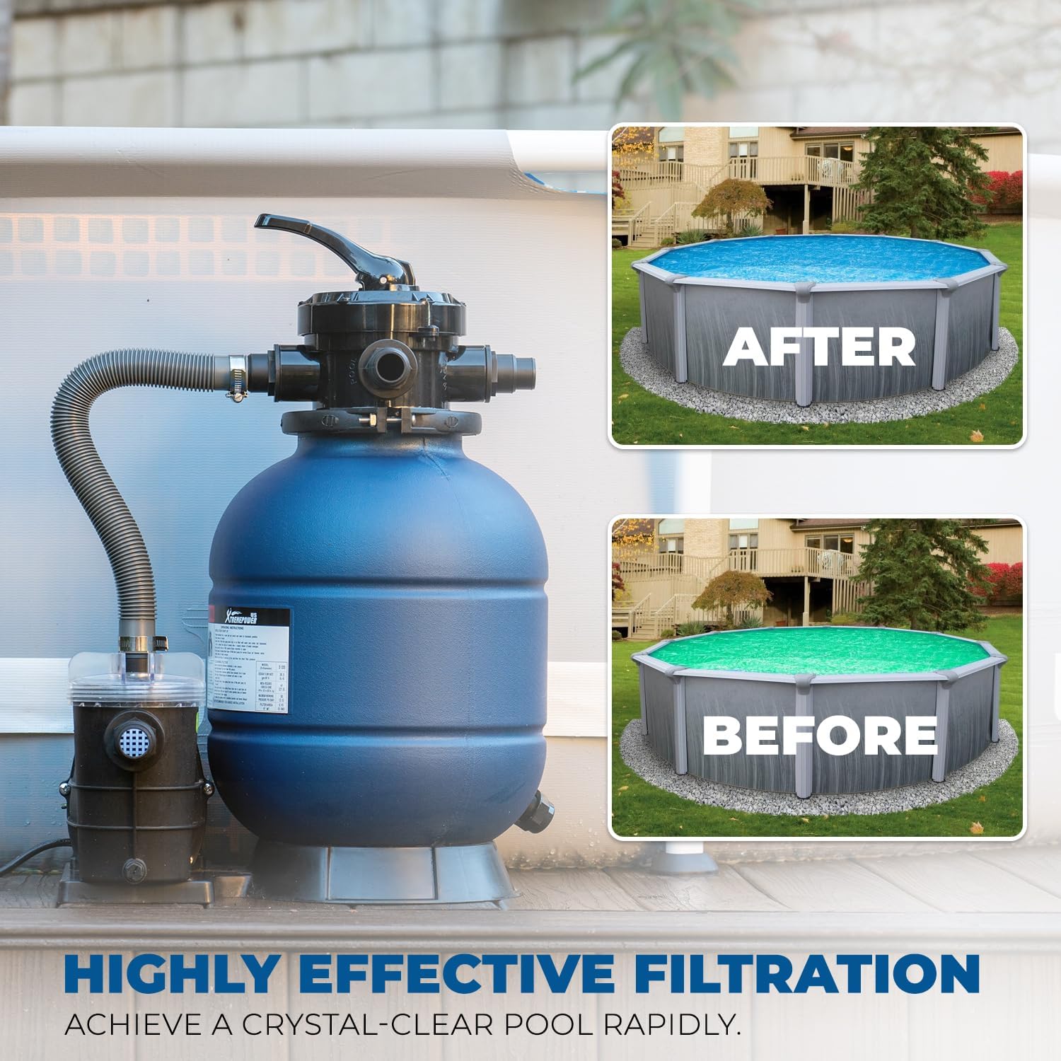 XtremepowerUS 13' Sand Filter 0.75 HP Pool Pump 4 Way Valve for Above Ground Pool Set with Stand Up To 10,000 Gallons, 2400GPH 1-1/4'NPT