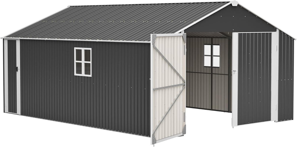 YOPTO 12x20 FT Outdoor Storage Shed,Metal Shed W/ 2 Windows & Lockable Reversible Door,Garden Tool House W/Updated Frame Structure & Sloped Roof,All Weather Waterproof for Backyard,Patio,Lawn,Grey