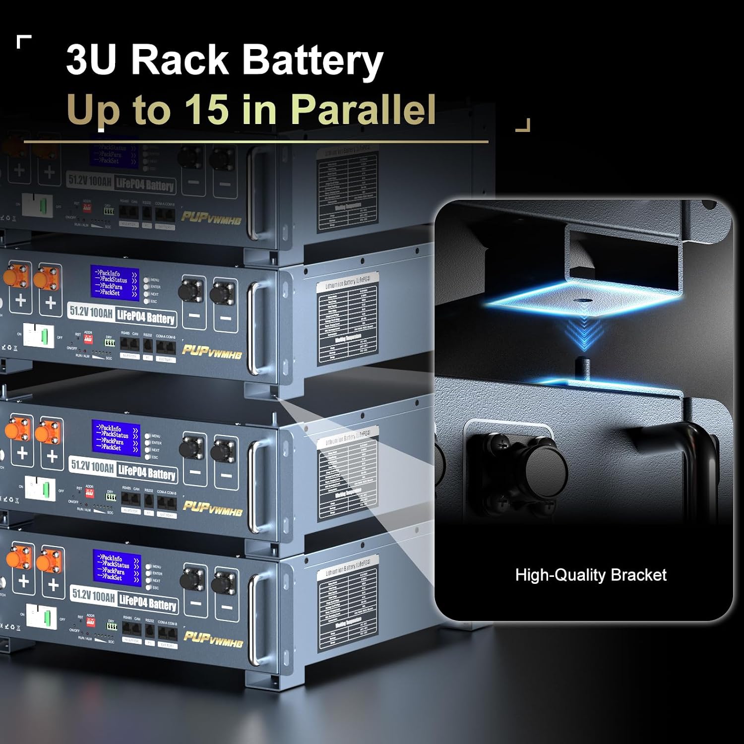 48V 100AH Lithium LiFePO4 Battery,Wifi/Bluetooth, Auto Fire Suppression,Built-in 100A BMS, 5120Wh Server Rack Battery with 3U Rack Mount Kit. for Solar Energy Storage, Home Backup Power