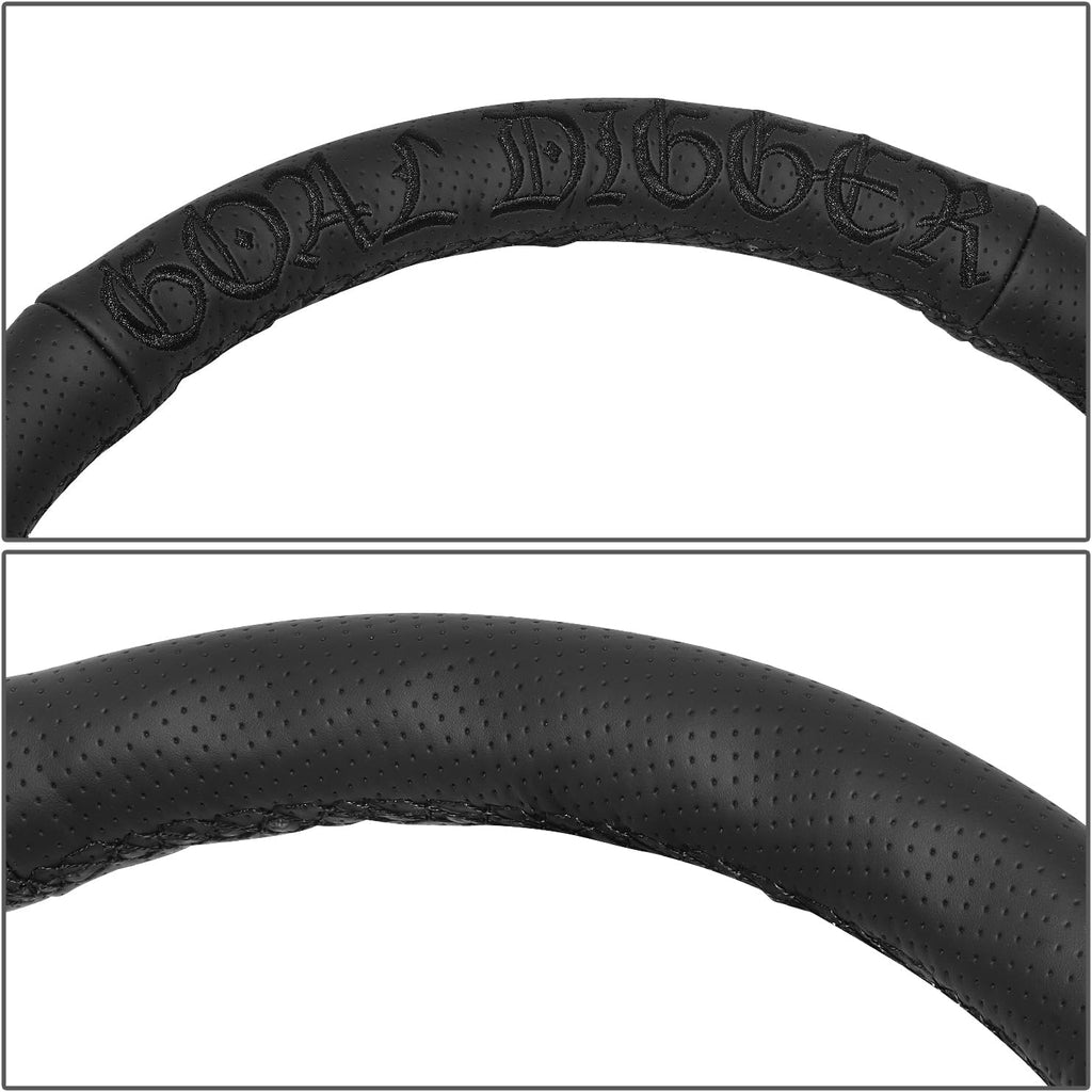 NRG Innovations RST-037MB-BGD-R 350mm Sport Steering Wheel (1.5' deep) Perforated Leather with Goal Digger Black stitching in front - Matte Black Solid Spokes