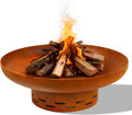 KOL Fire Pit for Outside Wood Burning, 27.5 Inch Round Firepit Bowl Outdoor and Patio, Heavy-Duty Steel Bonfire Pit Oxidized Finish, Free-Standing, Camping Backyard Terrace