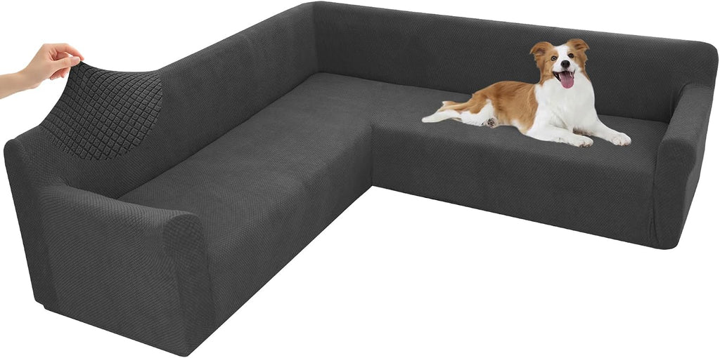 Arfntevss Stretch Sectional Couch Covers L Shaped Corner Sectional Sofa Cover Washable Jacquard Soft Fleece U Shape Sofa Slipcovers Anti Slip Furniture Protector for Dogs Pets (Small, Dark Gray)