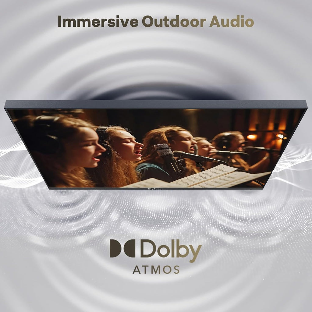 SYLVOX 65 inch Outdoor TV with Soundbar, Ultra-Narrow Bezel, 4K Smart TV, 1000 nits, IP56 Waterproof, Dual Speakers, All-Weather Metal Chassis for Patio, Deck, Backyard (Frameless Series)