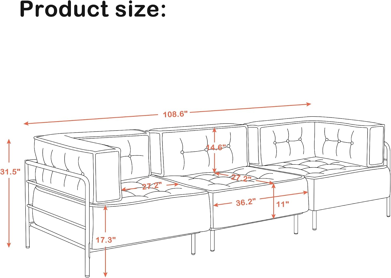 MCombo Modular Sofa Couch with Removable Cushion, Accent Sofa Chair, Upholstered Sofa for Living Room, Apartment, Office (Blue, Three Seats)