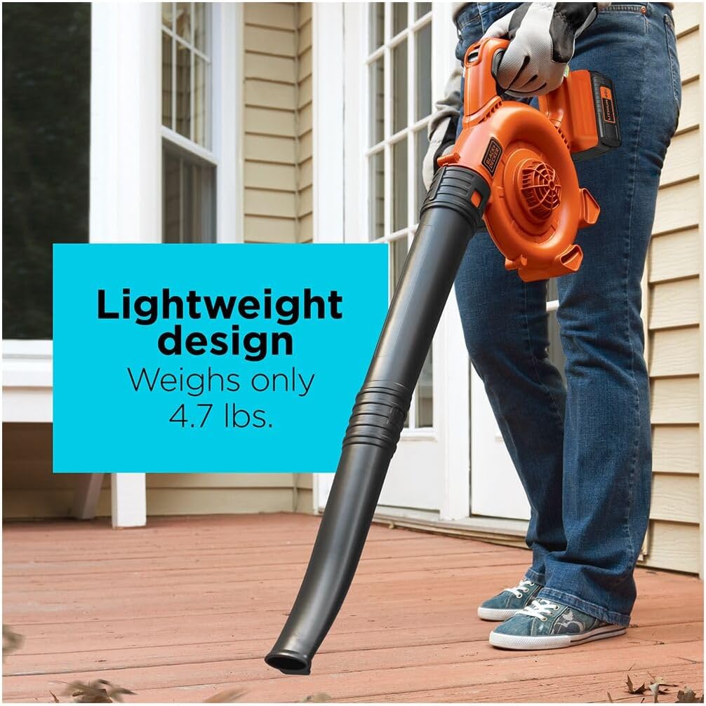 BLACK+DECKER Leaf Blower Cordless with Battery and Charger, POWERCOMMAND 40V MAX 90 CFM Variable Speed Up to 120 MPH, Battery Leaf Blower, Hard Surface and Yard Sweeper (LSW36)