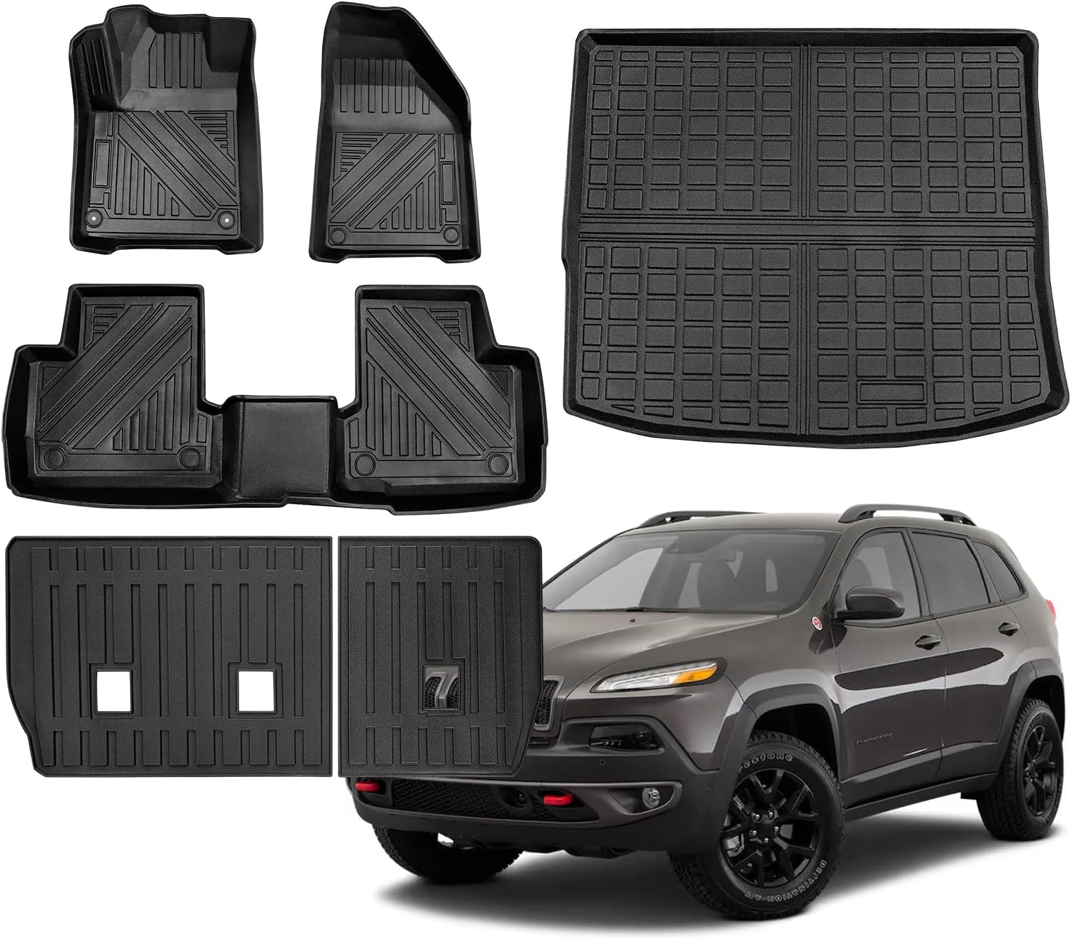 Compatible for 2014-2025 Jeep Cherokee Floor Mats Full Set All Weather Floor Mats & Seat Back Cover & Cargo Liner Protector for 2014-2025 Jeep Cherokee Accessories