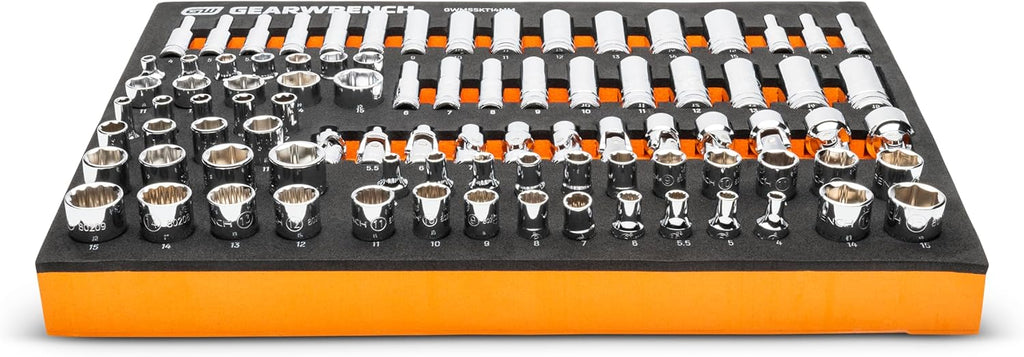 GEARWRENCH 89 Piece 1/4' Drive Master Metric Socket Set in Foam Storage Tray - GWMSSKT14MM