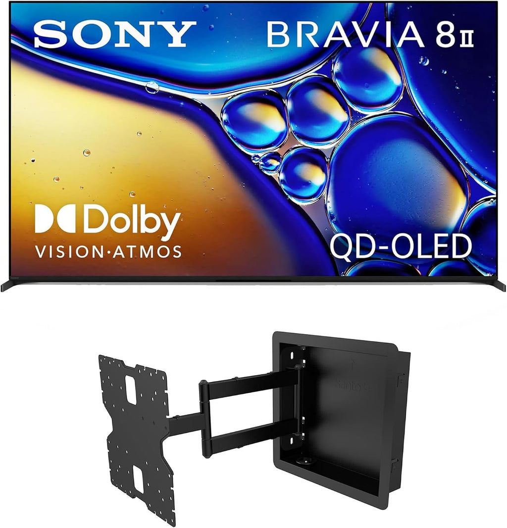 SONY K55XR80M2 55 Inch Bravia 8 QD-OLED 4K HDR Google TV with a Kanto R400 Recessed in-Wall Full Motion Articulating Mount (2025)