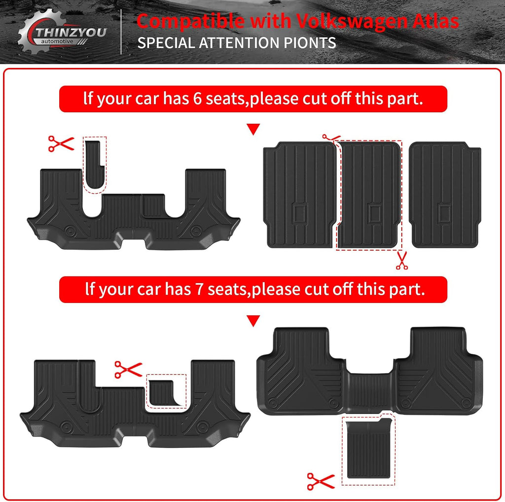 Floor Mats Compatible with 2018-2025 2026 Volkswagen Atlas (NOT for Cross Sport) Trunk Mat Cargo Liner Kick Mat 2024 VW Atlas Accessories (Trunk Mat+2nd&3rd Row Backrest Mats+Floor Mats)