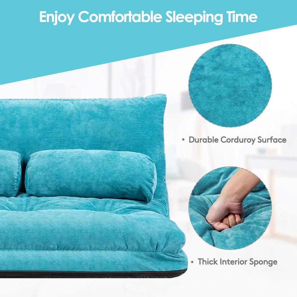 Giantex Adjustable Floor Sofa Couch, Multi-Functional 6-Position Foldable Lazy Sofa Sleeper Bed, Blue, Corduroy, Iron Frame, 70.5' x 42.5' x 7'