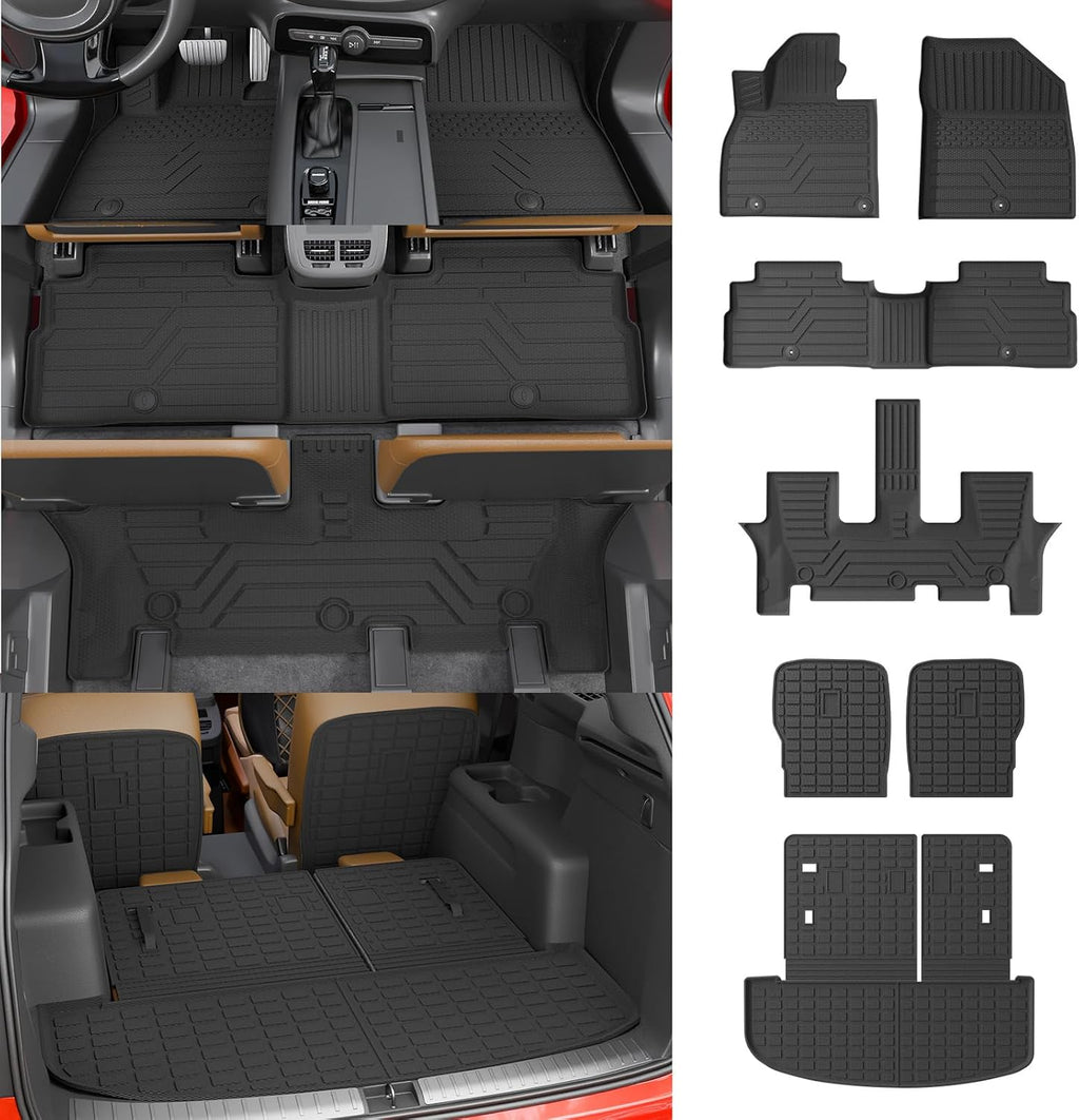 Floor Mats Compatible with 2020-2025 Kia Telluride 7 Seats (NOT for 2027) Cargo Mat Trunk Mat Cargo Liner Kick Mats Back Seat Cover Protector 2024 Telluride Accessories (Floor Mats Full Set)