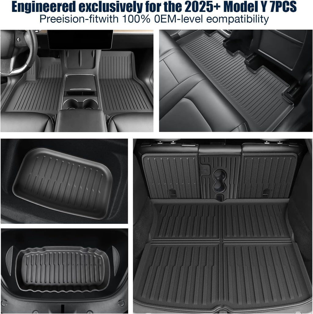 Custom Fit Floor Mats for 2026 Tesla Model Y Juniper Standard,TPE All-Weather Full Coverage Set w/Trunk Cargo Mat & Backrest,Non-Slip Odorless Interior Accessories 5-Seat(Only Fit Standard)