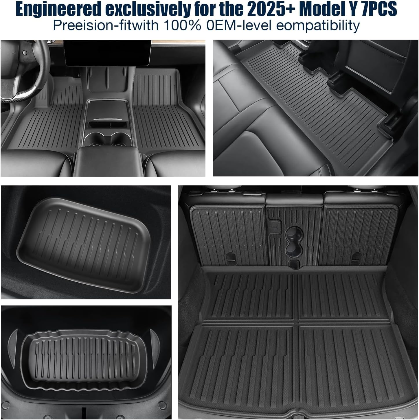 Custom Fit Floor Mats for 2026 Tesla Model Y Juniper Standard,TPE All-Weather Full Coverage Set w/Trunk Cargo Mat & Backrest,Non-Slip Odorless Interior Accessories 5-Seat(Only Fit Standard)